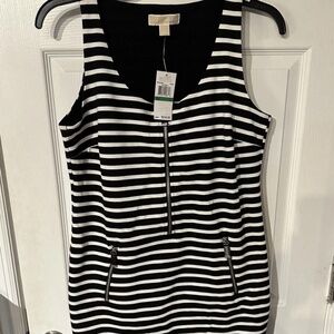 Michael Michael Kors Size Large Black & White Striped Zipper Dress. New W/ tags